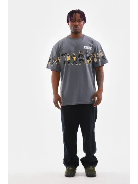 Unisex Bisiklet Yaka Baskılı Oversize T-Shirt - Gri Unisex Bisiklet Yaka Baskılı Oversize T-Shirt - Gri