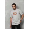 Unisex Bisiklet Yaka Baskılı Oversize T-Shirt - Gri Unisex Bisiklet Yaka Baskılı Oversize T-Shirt - Gri