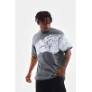 Unisex Bisiklet Yaka Baskılı Oversize T-Shirt - Gri