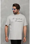 Unisex Bisiklet Yaka Baskılı Oversize T-shirt - Gri