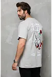Unisex Bisiklet Yaka Baskılı Oversize T-shirt - Gri