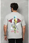 Unisex Bisiklet Yaka Baskılı Oversize T-shirt - Gri