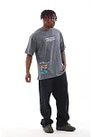 Unisex Bisiklet Yaka Baskılı Oversize T-shirt - Gri