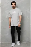 Unisex Bisiklet Yaka Baskılı Oversize T-shirt - Gri