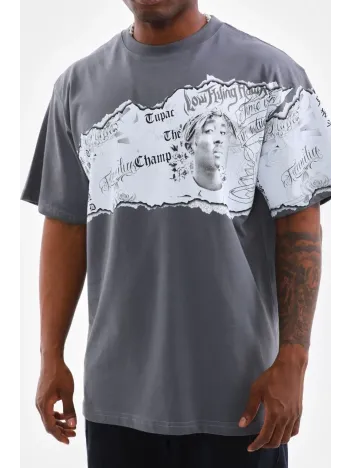 Unisex Bisiklet Yaka Baskılı Oversize T-Shirt - Gri Unisex Bisiklet Yaka Baskılı Oversize T-Shirt - Gri