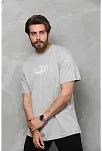 Unisex Bisiklet Yaka Baskılı Oversize T-shirt - Gri