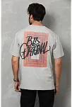 Unisex Bisiklet Yaka Baskılı Oversize T-shirt - Gri