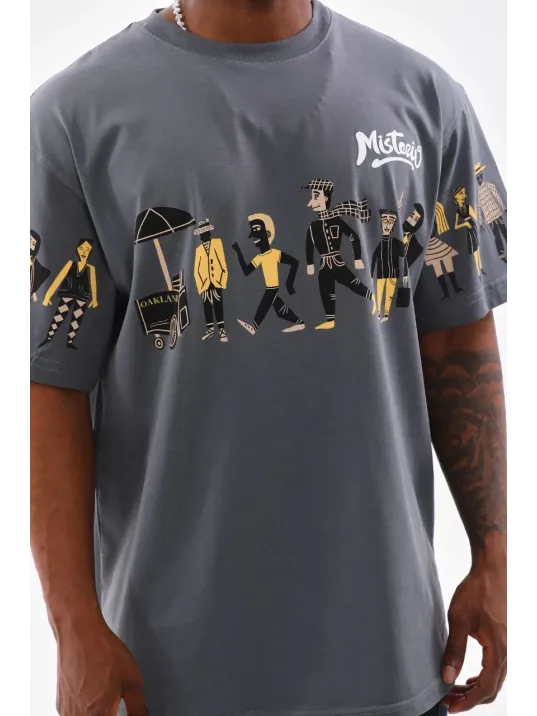 Unisex Bisiklet Yaka Baskılı Oversize T-Shirt - Gri Unisex Bisiklet Yaka Baskılı Oversize T-Shirt - Gri