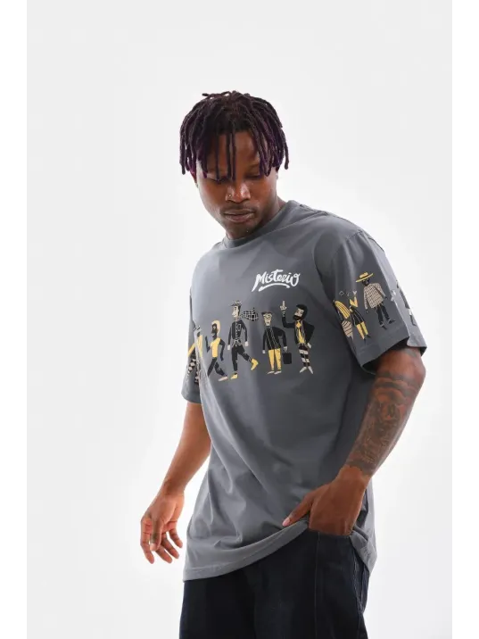 Unisex Bisiklet Yaka Baskılı Oversize T-Shirt - Gri Unisex Bisiklet Yaka Baskılı Oversize T-Shirt - Gri