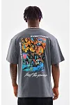 Unisex Bisiklet Yaka Baskılı Oversize T-shirt - Gri