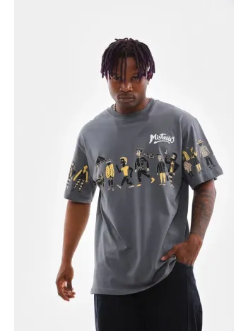 Unisex Bisiklet Yaka Baskılı Oversize T-Shirt - Gri Unisex Bisiklet Yaka Baskılı Oversize T-Shirt - Gri