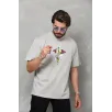 Unisex Bisiklet Yaka Baskılı Oversize T-Shirt - Gri Unisex Bisiklet Yaka Baskılı Oversize T-Shirt - Gri