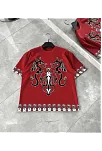 Unisex Bisiklet Yaka Baskılı Oversize T-shirt - Kırmızı