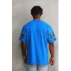 Unisex Bisiklet Yaka Baskılı Oversize T-Shirt - Mavi