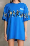 Unisex Bisiklet Yaka Baskılı Oversize T-shirt - Mavi