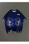 Unisex Bisiklet Yaka Baskılı Oversize T-shirt - Lacivert