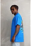 Unisex Bisiklet Yaka Baskılı Oversize T-shirt - Mavi