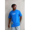 Unisex Bisiklet Yaka Baskılı Oversize T-Shirt - Mavi Unisex Bisiklet Yaka Baskılı Oversize T-Shirt - Mavi