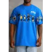 Unisex Bisiklet Yaka Baskılı Oversize T-Shirt - Mavi