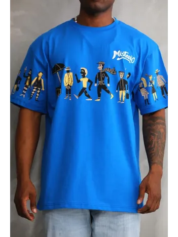 Unisex Bisiklet Yaka Baskılı Oversize T-Shirt - Mavi Unisex Bisiklet Yaka Baskılı Oversize T-Shirt - Mavi