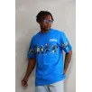 Unisex Bisiklet Yaka Baskılı Oversize T-Shirt - Mavi