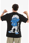 Unisex Bisiklet Yaka Baskılı Oversize T-shirt - Siyah