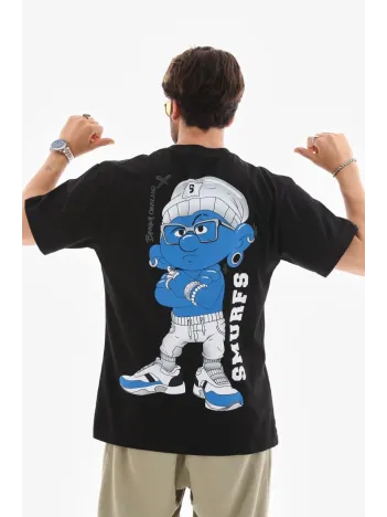 Unisex Bisiklet Yaka Baskılı Oversize T-Shirt - Siyah Unisex Bisiklet Yaka Baskılı Oversize T-Shirt - Siyah