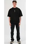 Unisex Bisiklet Yaka Baskılı Oversize T-shirt - Siyah