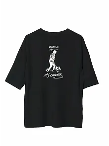Unisex Bisiklet Yaka Baskılı Oversize T-shirt - Siyah