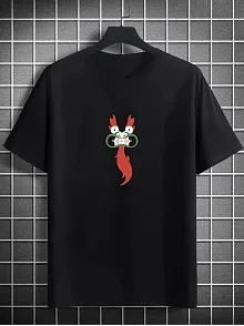 Unisex Bisiklet Yaka Baskılı Oversize T-shirt - Siyah