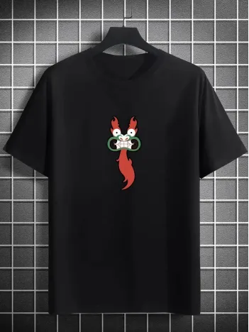 Unisex Bisiklet Yaka Baskılı Oversize T-Shirt - Siyah Unisex Bisiklet Yaka Baskılı Oversize T-Shirt - Siyah