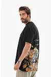 Unisex Bisiklet Yaka Baskılı Oversize T-shirt - Siyah