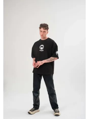 Unisex Bisiklet Yaka Baskılı Oversize T-Shirt - Siyah Unisex Bisiklet Yaka Baskılı Oversize T-Shirt - Siyah