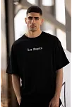 Unisex Bisiklet Yaka Baskılı Oversize T-shirt - Siyah