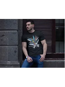 Unisex Bisiklet Yaka Baskılı Oversize T-shirt - Siyah