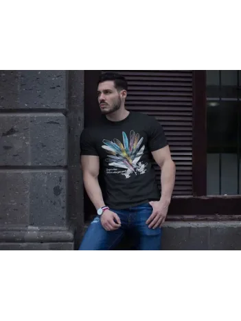 Unisex Bisiklet Yaka Baskılı Oversize T-Shirt - Siyah Unisex Bisiklet Yaka Baskılı Oversize T-Shirt - Siyah