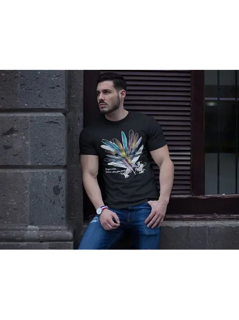 Unisex Bisiklet Yaka Baskılı Oversize T-shirt - Siyah