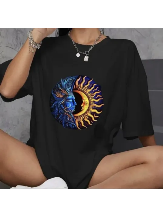 Unisex Bisiklet Yaka Baskılı Oversize T-Shirt - Siyah Unisex Bisiklet Yaka Baskılı Oversize T-Shirt - Siyah