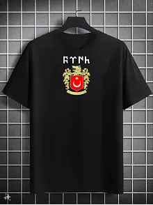 Unisex Bisiklet Yaka Baskılı Oversize T-shirt - Siyah