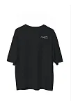 Unisex Bisiklet Yaka Baskılı Oversize T-shirt - Siyah