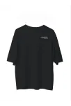 Unisex Bisiklet Yaka Baskılı Oversize T-shirt - Siyah