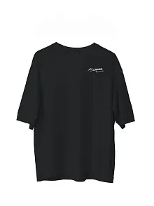Unisex Bisiklet Yaka Baskılı Oversize T-shirt - Siyah