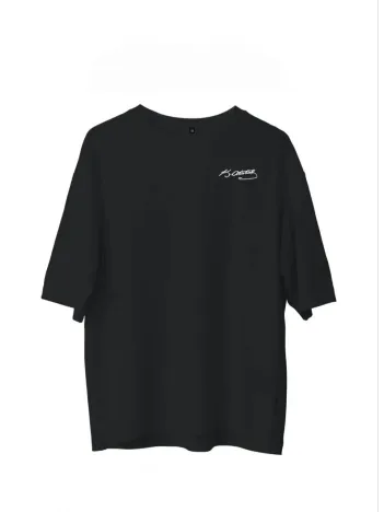 Unisex Bisiklet Yaka Baskılı Oversize T-shirt - Siyah