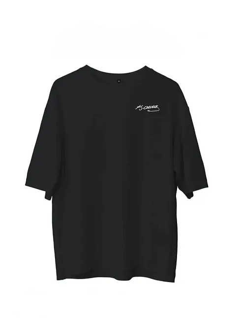 Unisex Bisiklet Yaka Baskılı Oversize T-shirt - Siyah