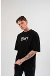 Unisex Bisiklet Yaka Baskılı Oversize T-shirt - Siyah