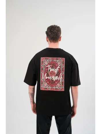 Unisex Bisiklet Yaka Baskılı Oversize T-Shirt - Siyah Unisex Bisiklet Yaka Baskılı Oversize T-Shirt - Siyah