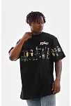 Unisex Bisiklet Yaka Baskılı Oversize T-shirt - Siyah