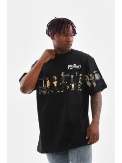 Unisex Bisiklet Yaka Baskılı Oversize T-shirt - Siyah