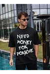 Unisex Bisiklet Yaka Baskılı Oversize T-shirt - Siyah