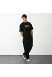 Unisex Bisiklet Yaka Baskılı Oversize T-shirt - Siyah